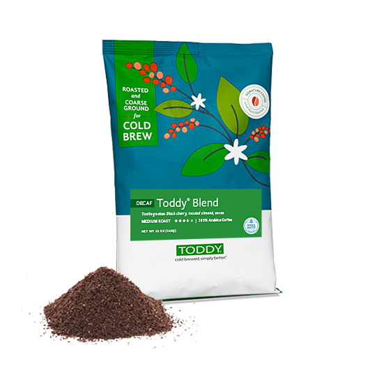 Twelve Ounce bag of Toddy cold brew coffee in Decaf Toddy Blend flavor